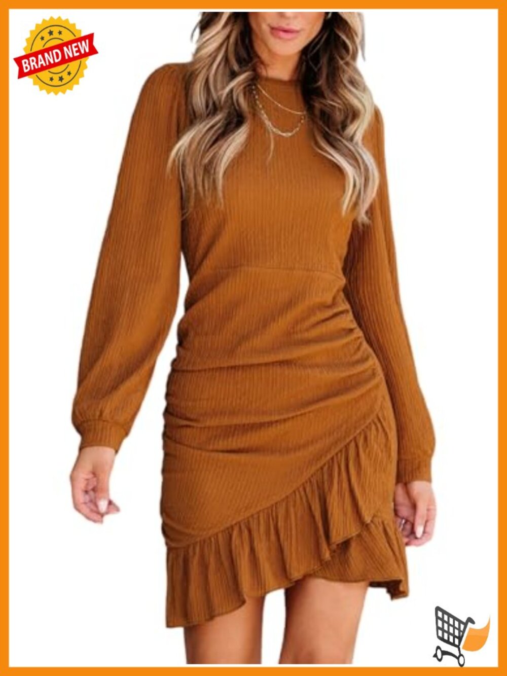 Smocked Ruffle Bodycon Mini Dress Long Sleeve Party Night Out Casual